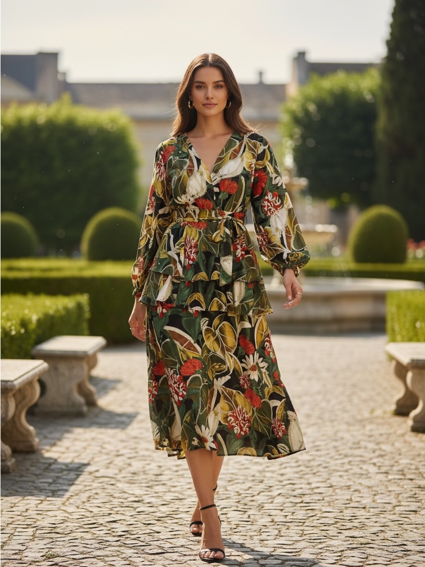 Siena Tiered Floral V-Neck Maxi Dress Sz 1x